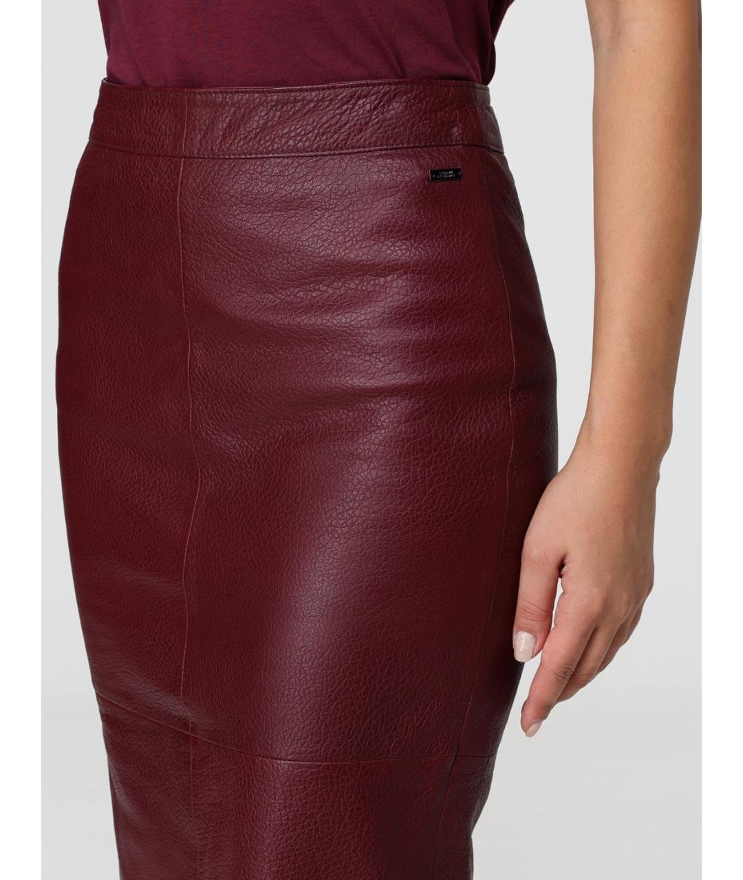 ARMANI EXCHANGE Бордовая кожаная юбка миди, фото 4