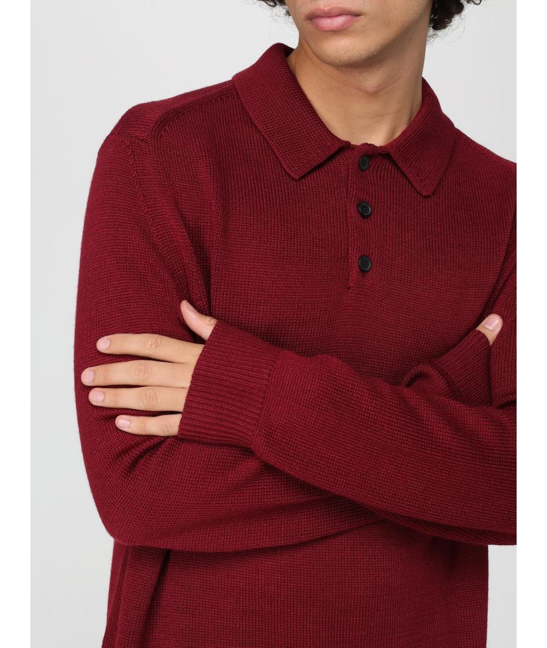 ARMANI EXCHANGE Бордовое хлопковое поло с длинным рукавом, фото 3