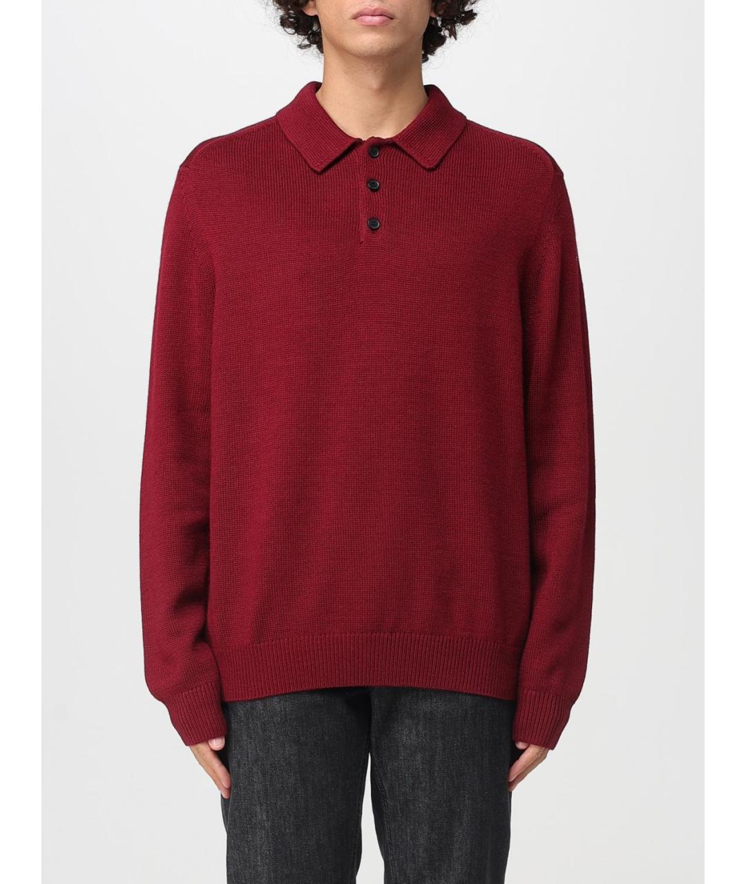 ARMANI EXCHANGE Бордовое хлопковое поло с длинным рукавом, фото 4