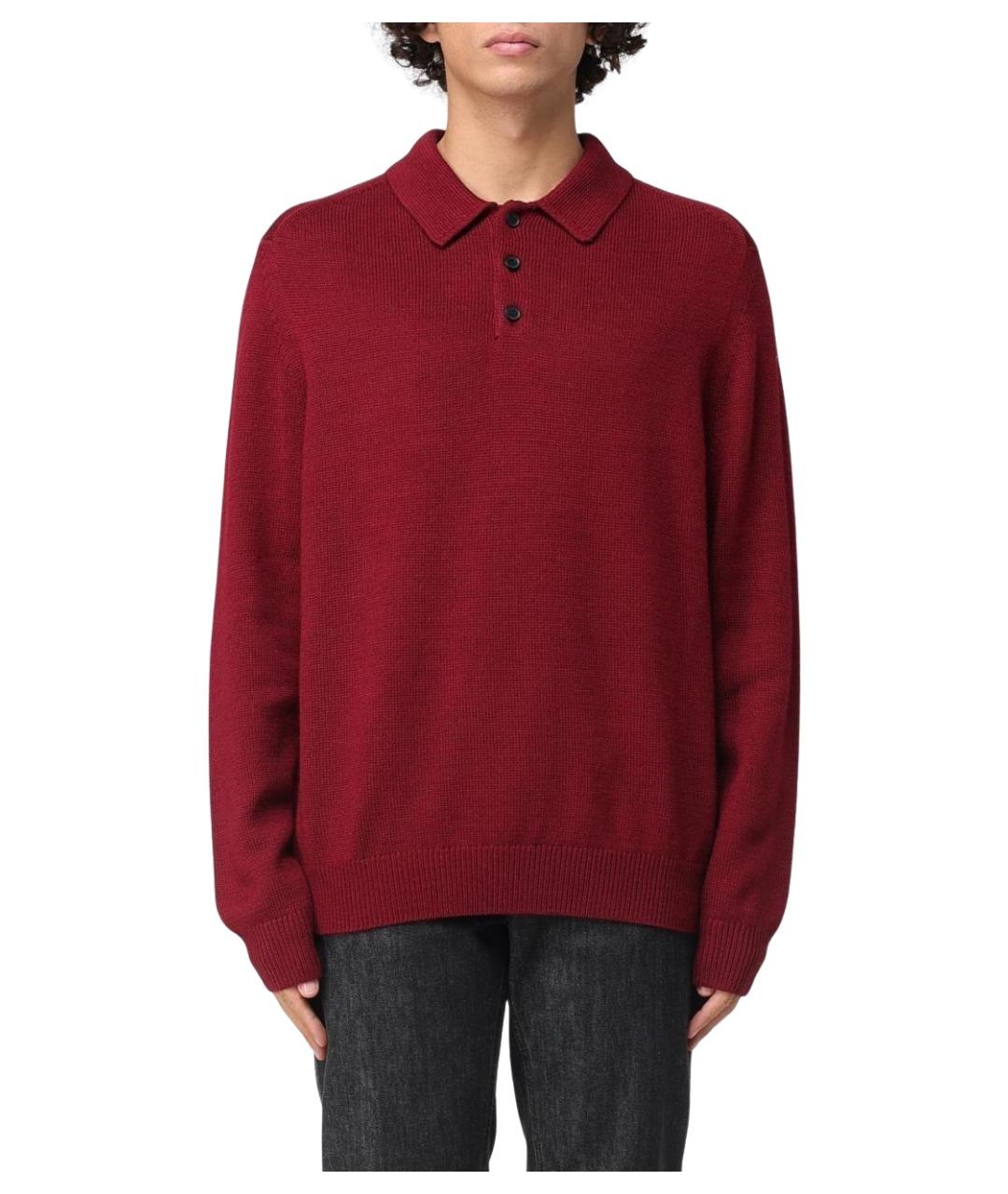 ARMANI EXCHANGE Бордовое хлопковое поло с длинным рукавом, фото 1