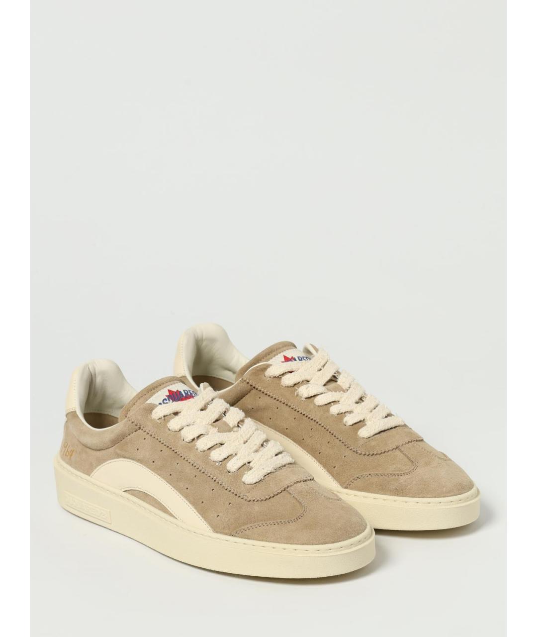 DSQUARED2 Бежевые замшевые низкие кроссовки / кеды, фото 2