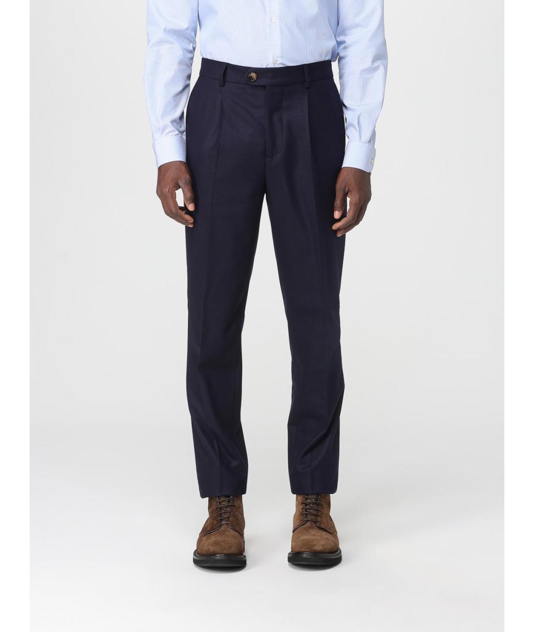 BRUNELLO CUCINELLI Темно-синие шерстяные повседневные брюки, фото 6
