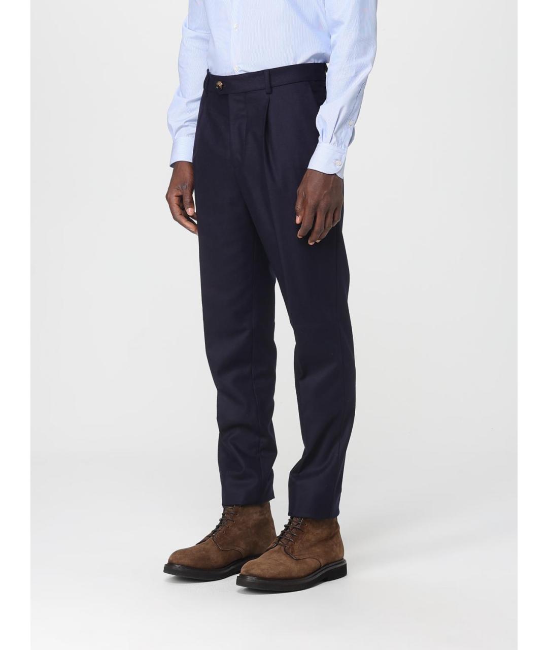 BRUNELLO CUCINELLI Темно-синие шерстяные повседневные брюки, фото 4