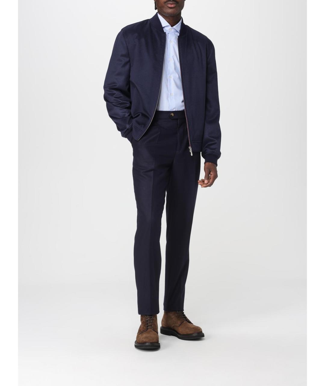 BRUNELLO CUCINELLI Темно-синие шерстяные повседневные брюки, фото 2