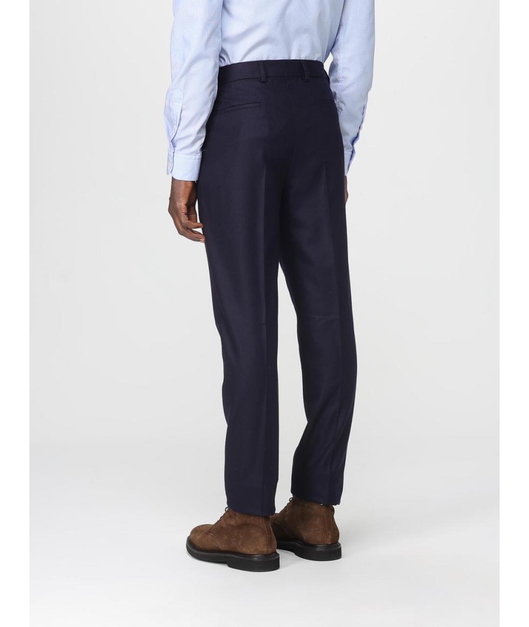 BRUNELLO CUCINELLI Темно-синие шерстяные повседневные брюки, фото 3