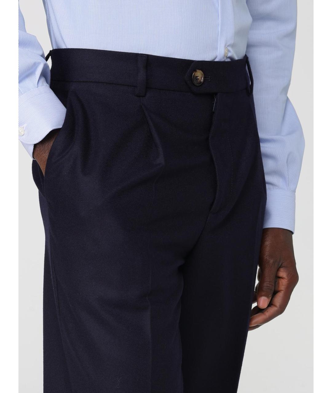 BRUNELLO CUCINELLI Темно-синие шерстяные повседневные брюки, фото 5