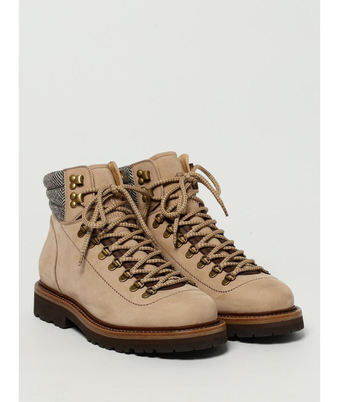 BRUNELLO CUCINELLI Бежевые кожаные низкие ботинки, фото 2