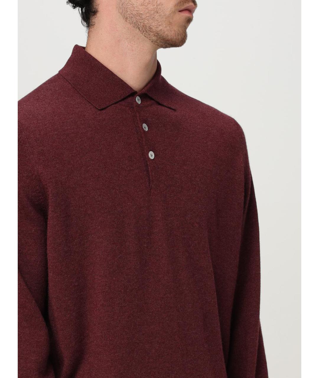 BRUNELLO CUCINELLI Бордовое поло с длинным рукавом, фото 5