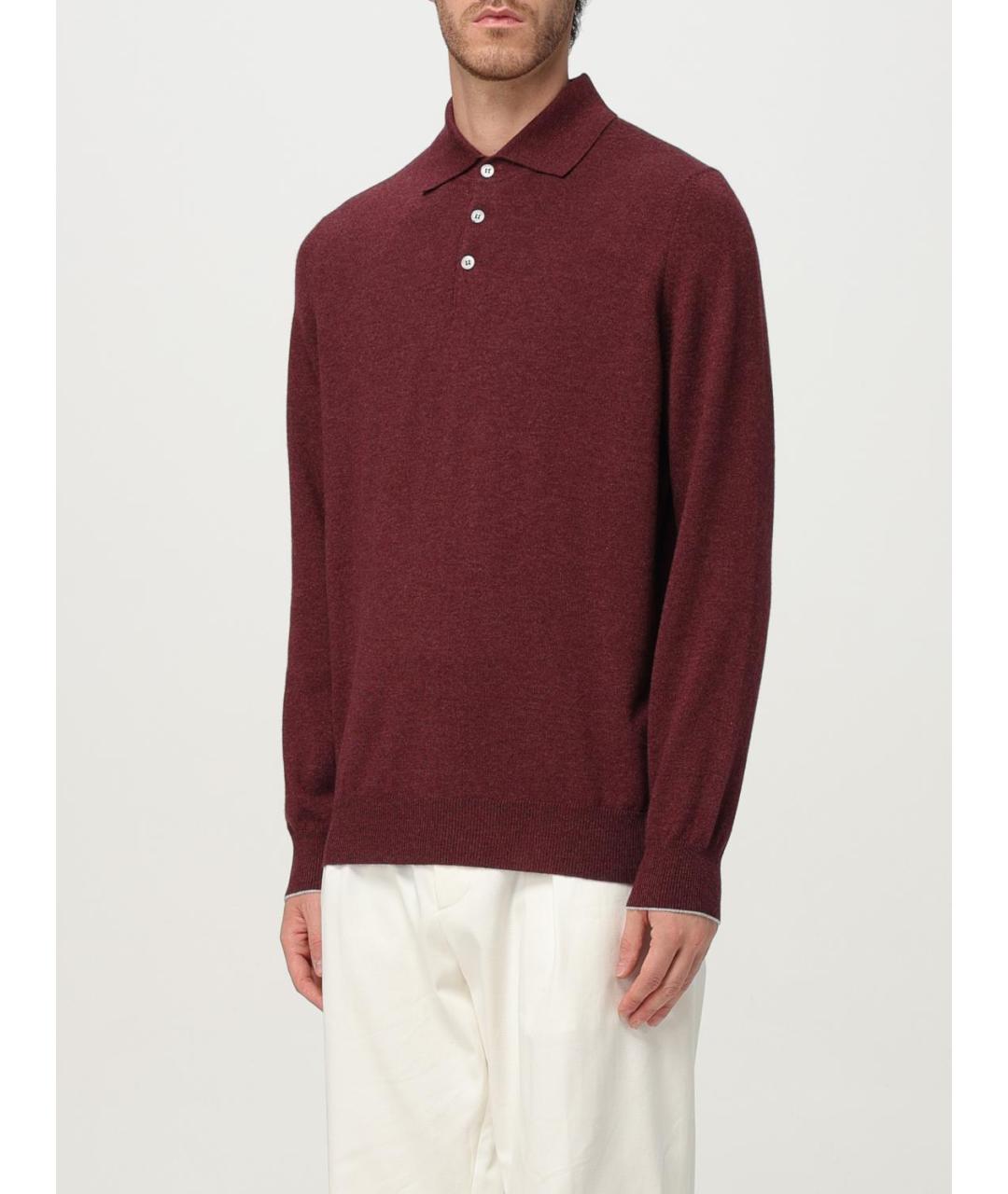 BRUNELLO CUCINELLI Бордовое поло с длинным рукавом, фото 4