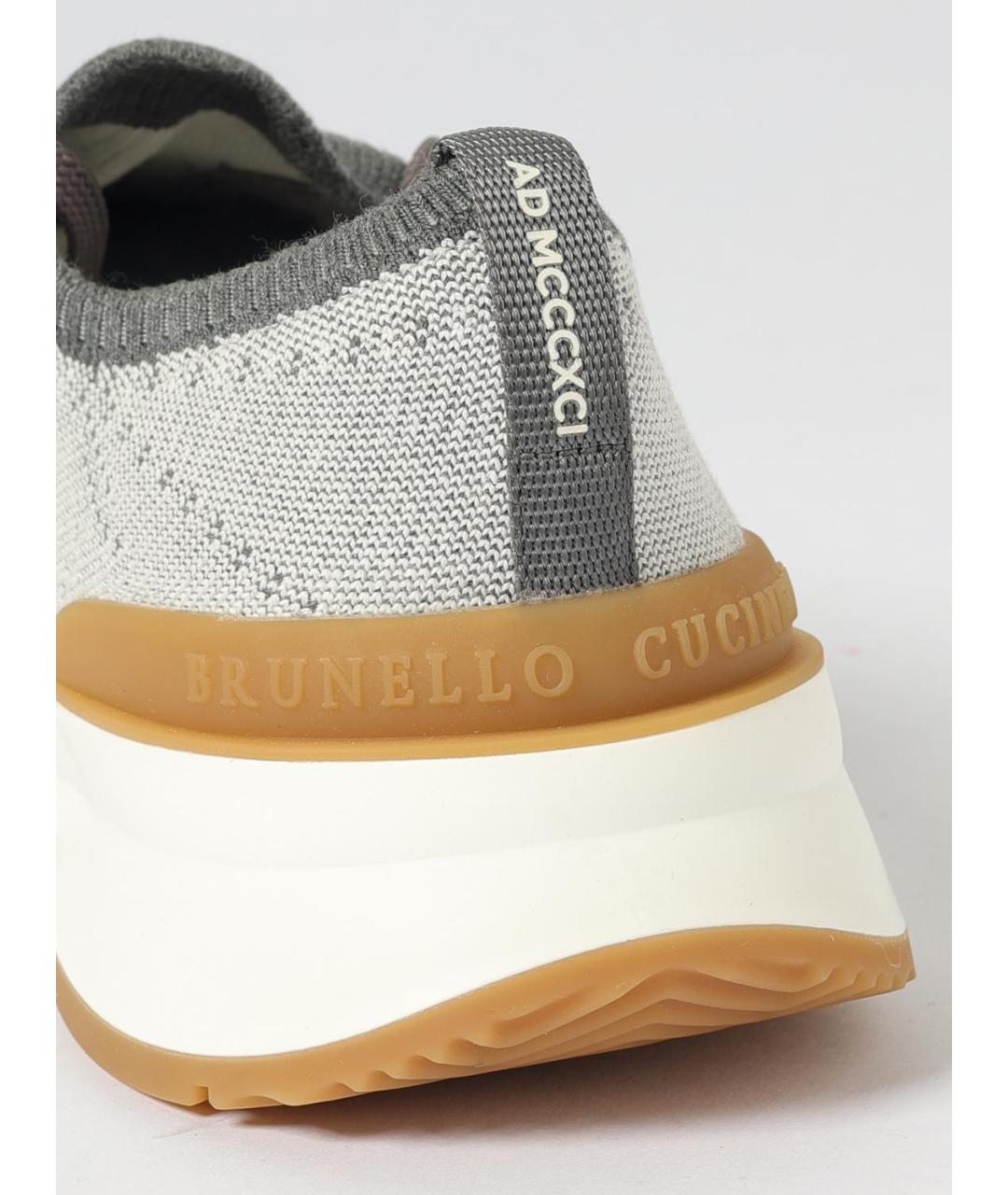 BRUNELLO CUCINELLI Серые текстильные низкие кроссовки / кеды, фото 4