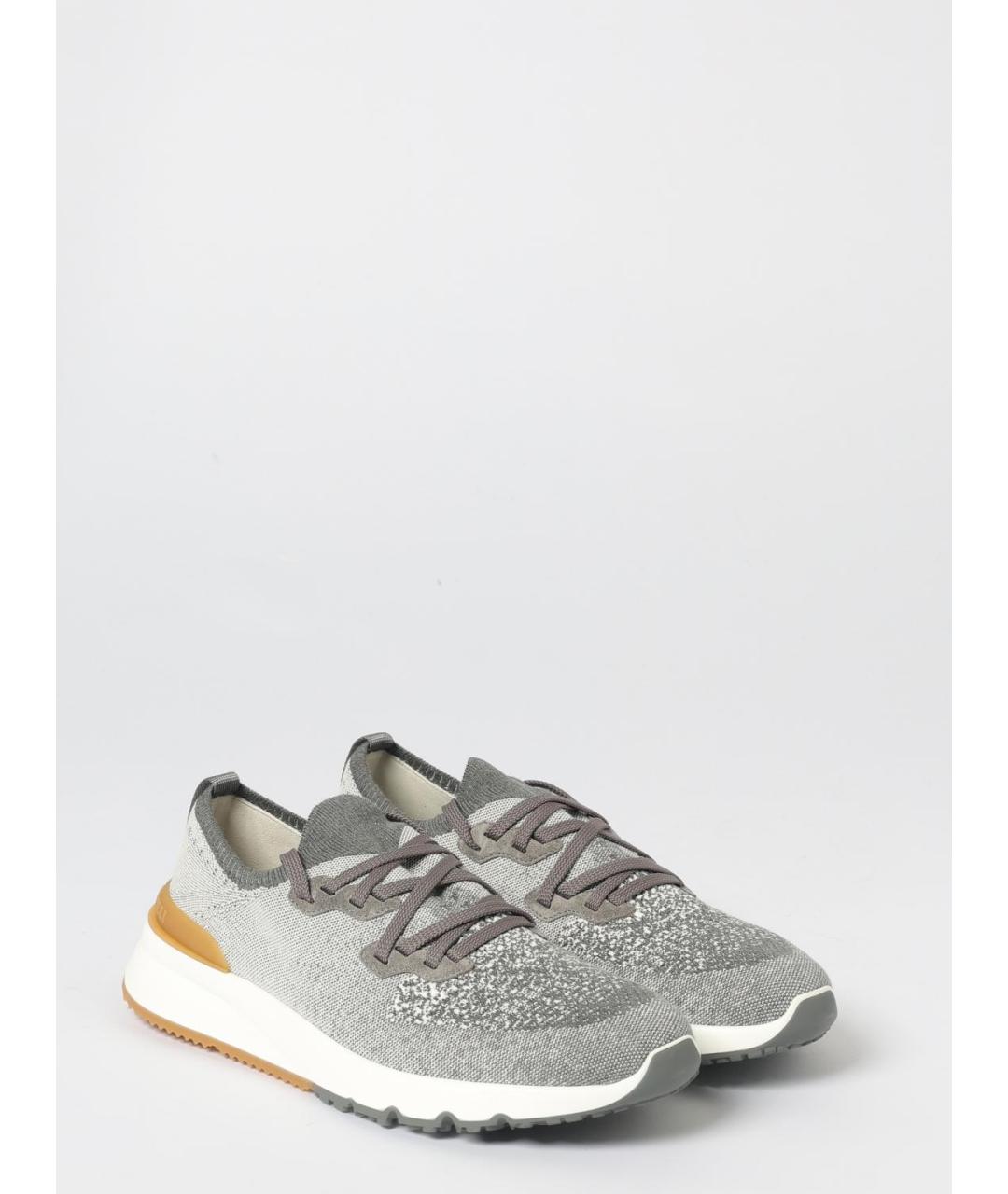 BRUNELLO CUCINELLI Серые текстильные низкие кроссовки / кеды, фото 2