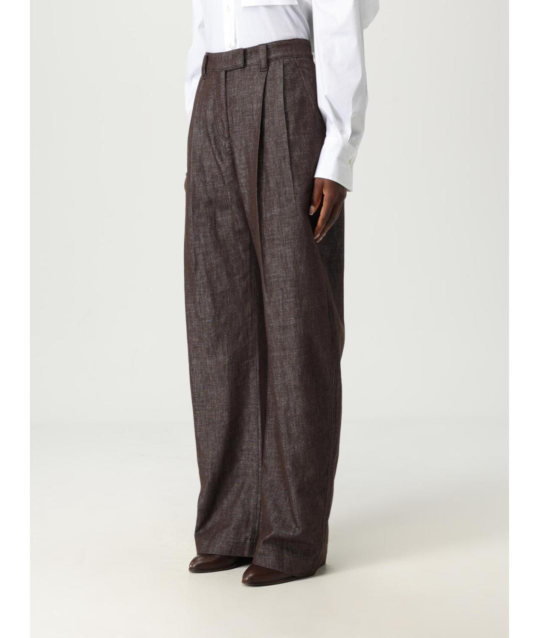 BRUNELLO CUCINELLI Коричневые хлопковые прямые брюки, фото 4