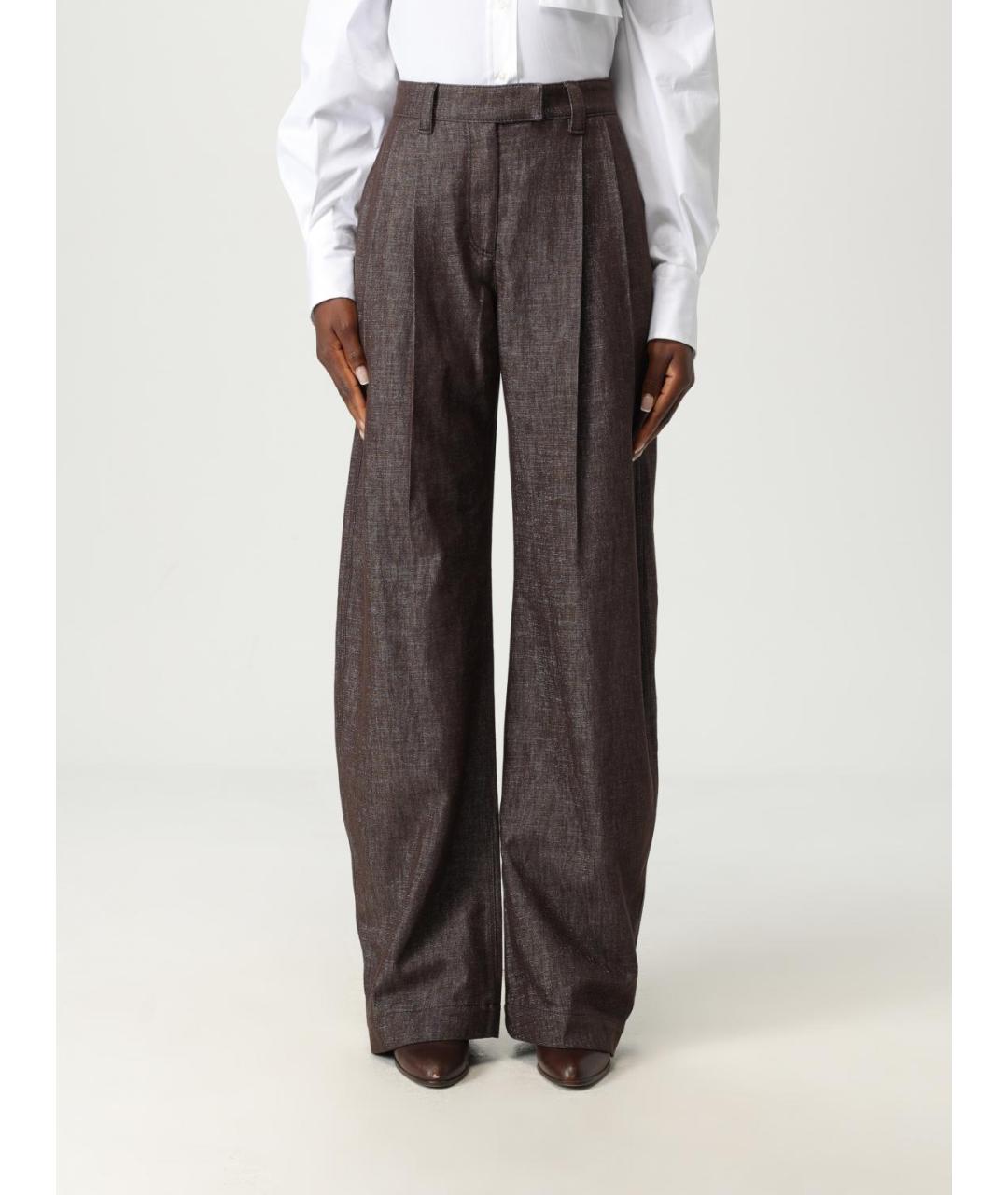 BRUNELLO CUCINELLI Коричневые хлопковые прямые брюки, фото 6