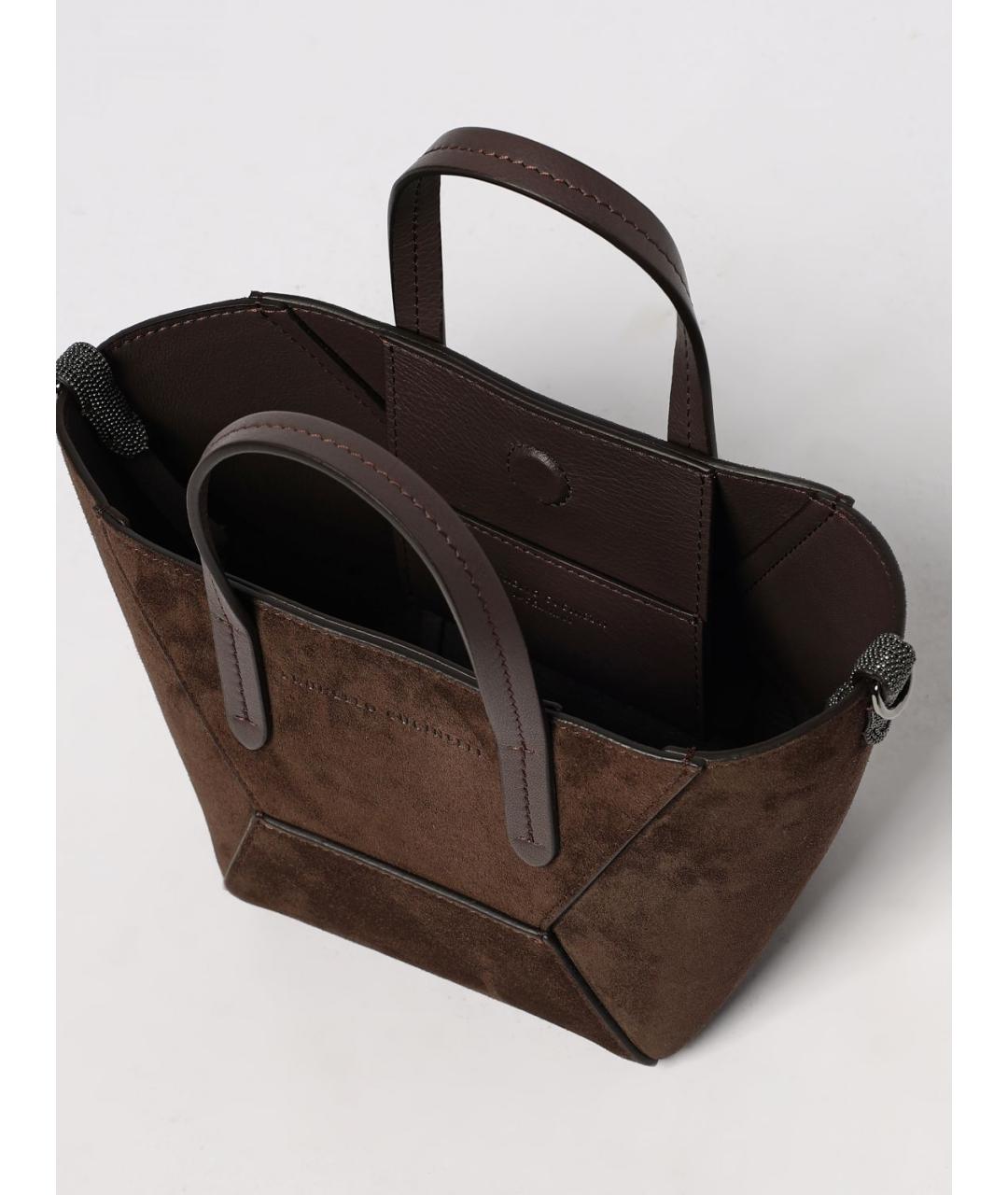 BRUNELLO CUCINELLI Коричневая замшевая сумка тоут, фото 5