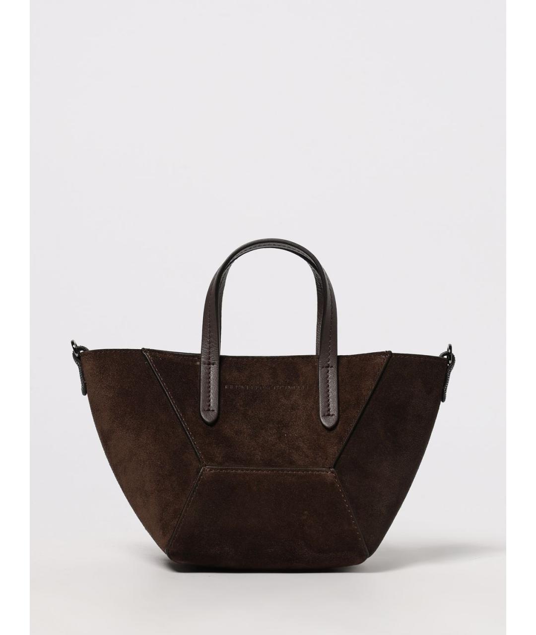 BRUNELLO CUCINELLI Коричневая замшевая сумка тоут, фото 6