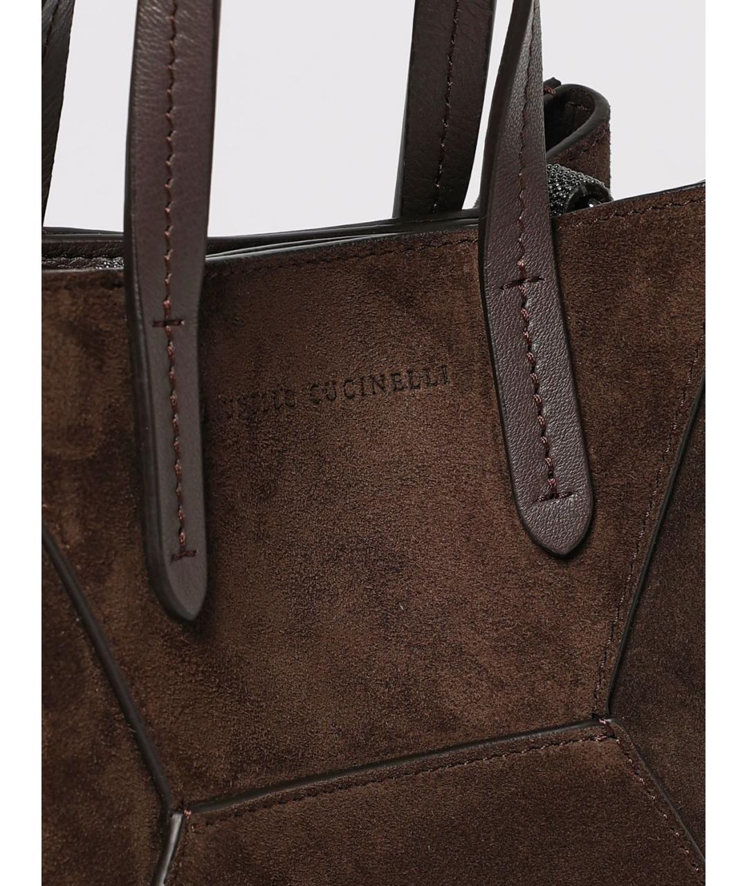 BRUNELLO CUCINELLI Коричневая замшевая сумка тоут, фото 4