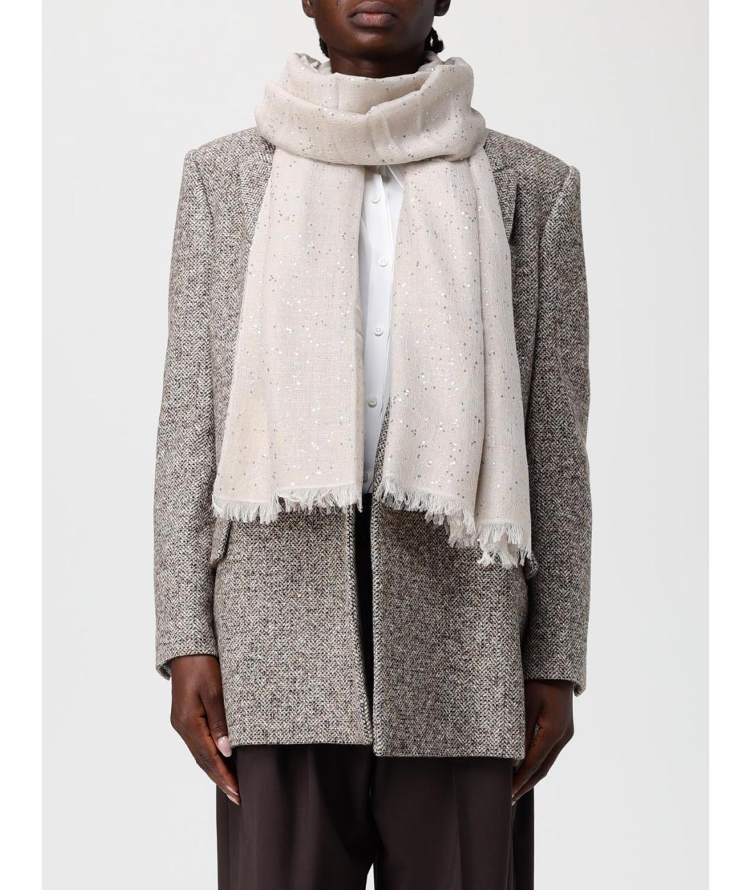 BRUNELLO CUCINELLI Бежевый кашемировый шарф, фото 2