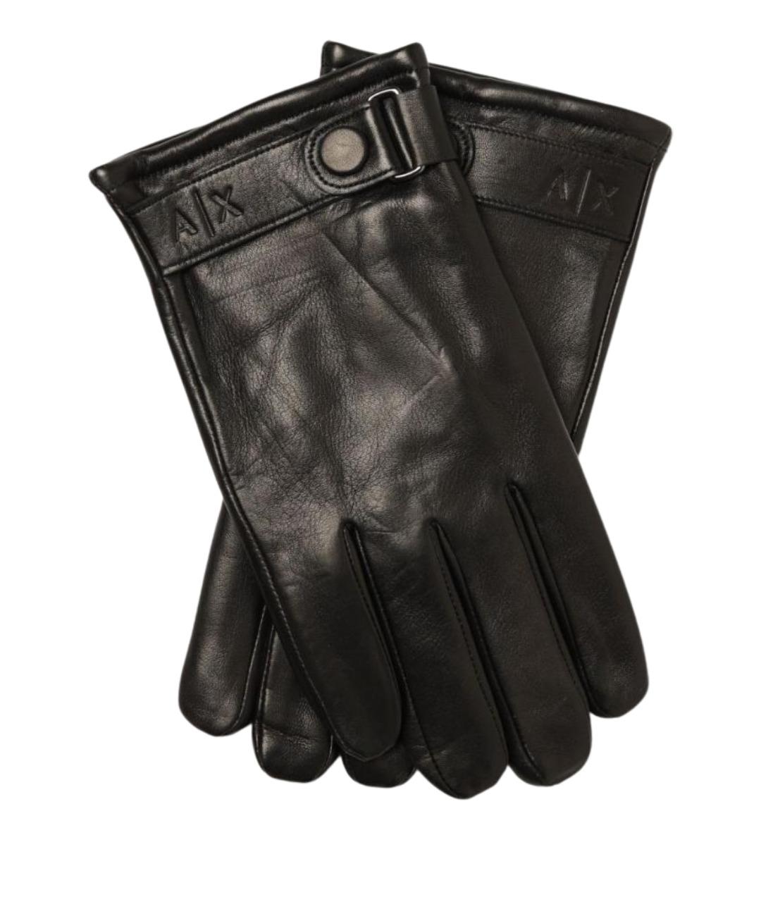 ARMANI EXCHANGE Черные кожаные перчатки, фото 1