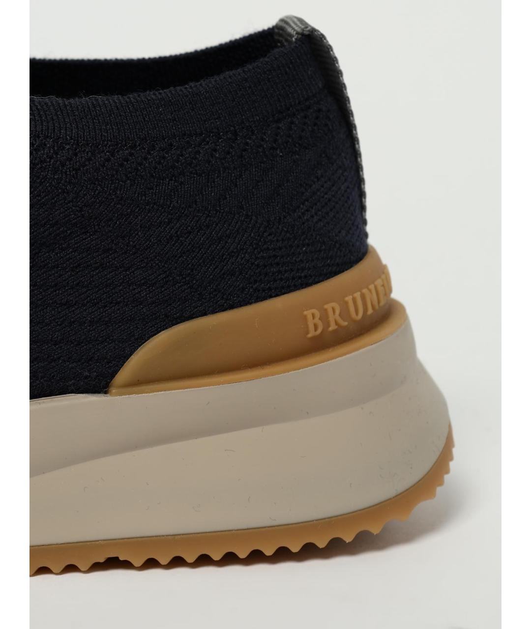 BRUNELLO CUCINELLI Темно-синие текстильные низкие кроссовки / кеды, фото 4