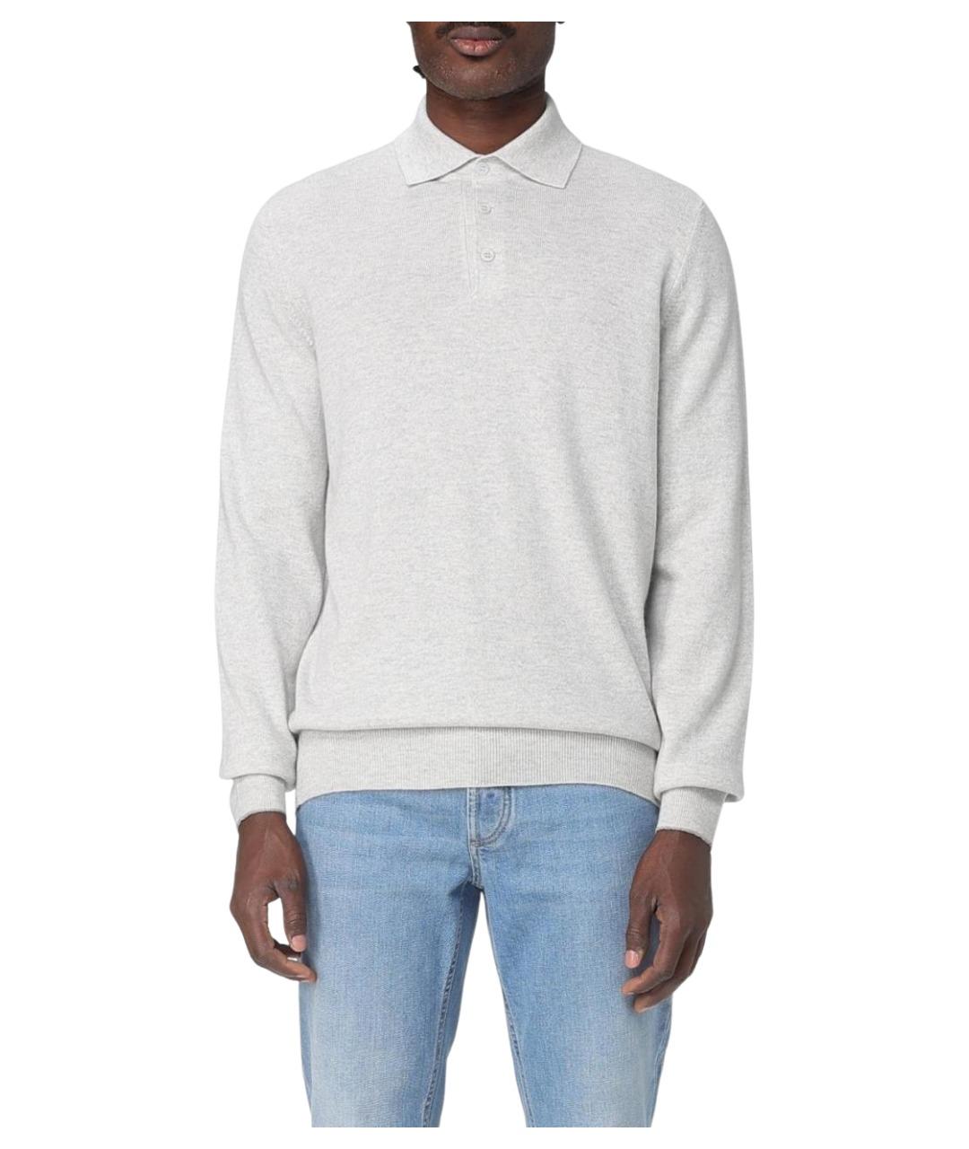 BRUNELLO CUCINELLI Серое поло с длинным рукавом, фото 1