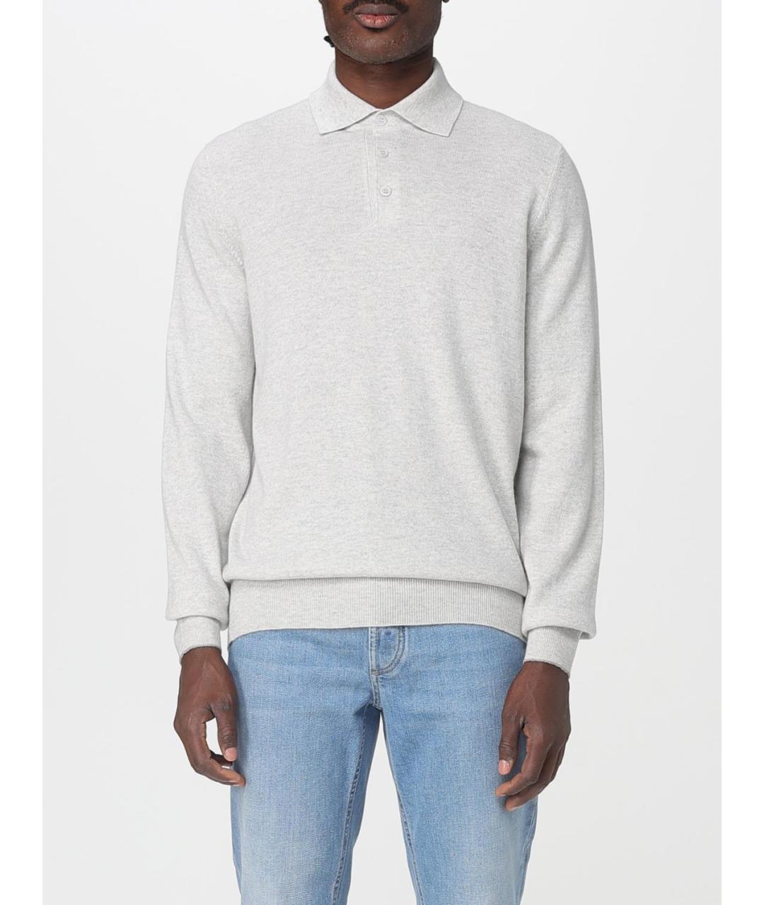 BRUNELLO CUCINELLI Серое поло с длинным рукавом, фото 6