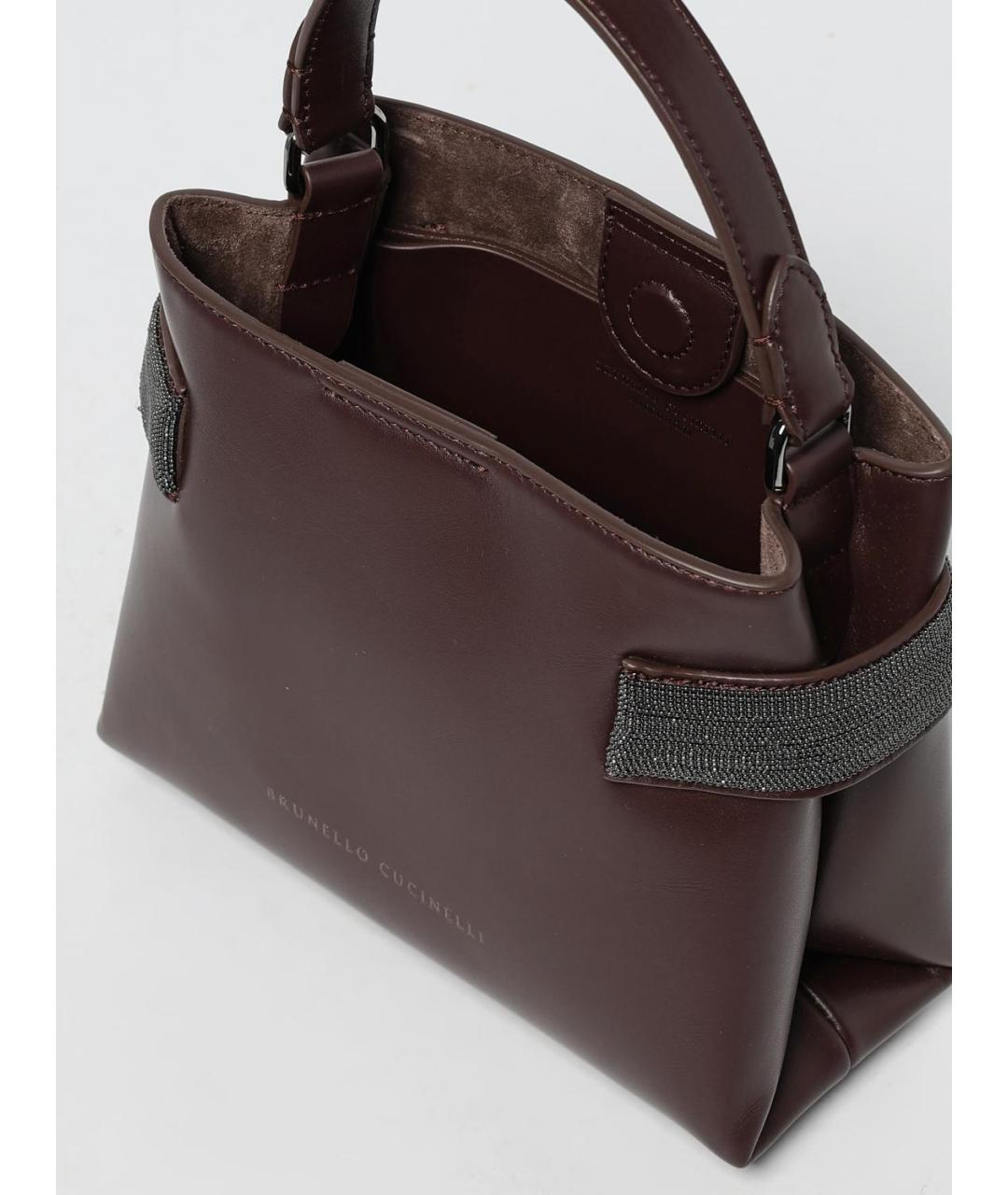 BRUNELLO CUCINELLI Бордовая кожаная сумка тоут, фото 5