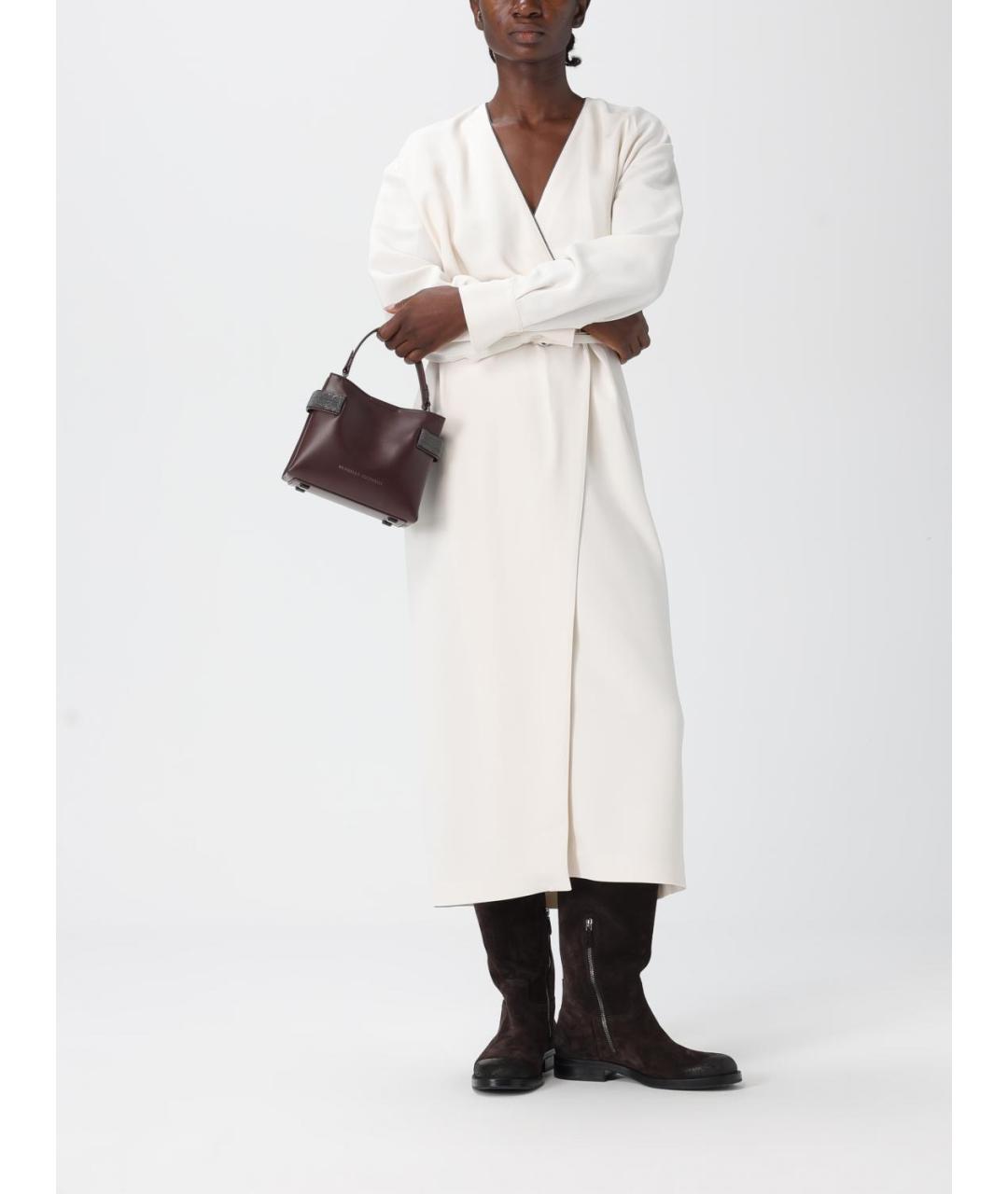 BRUNELLO CUCINELLI Бордовая кожаная сумка тоут, фото 2