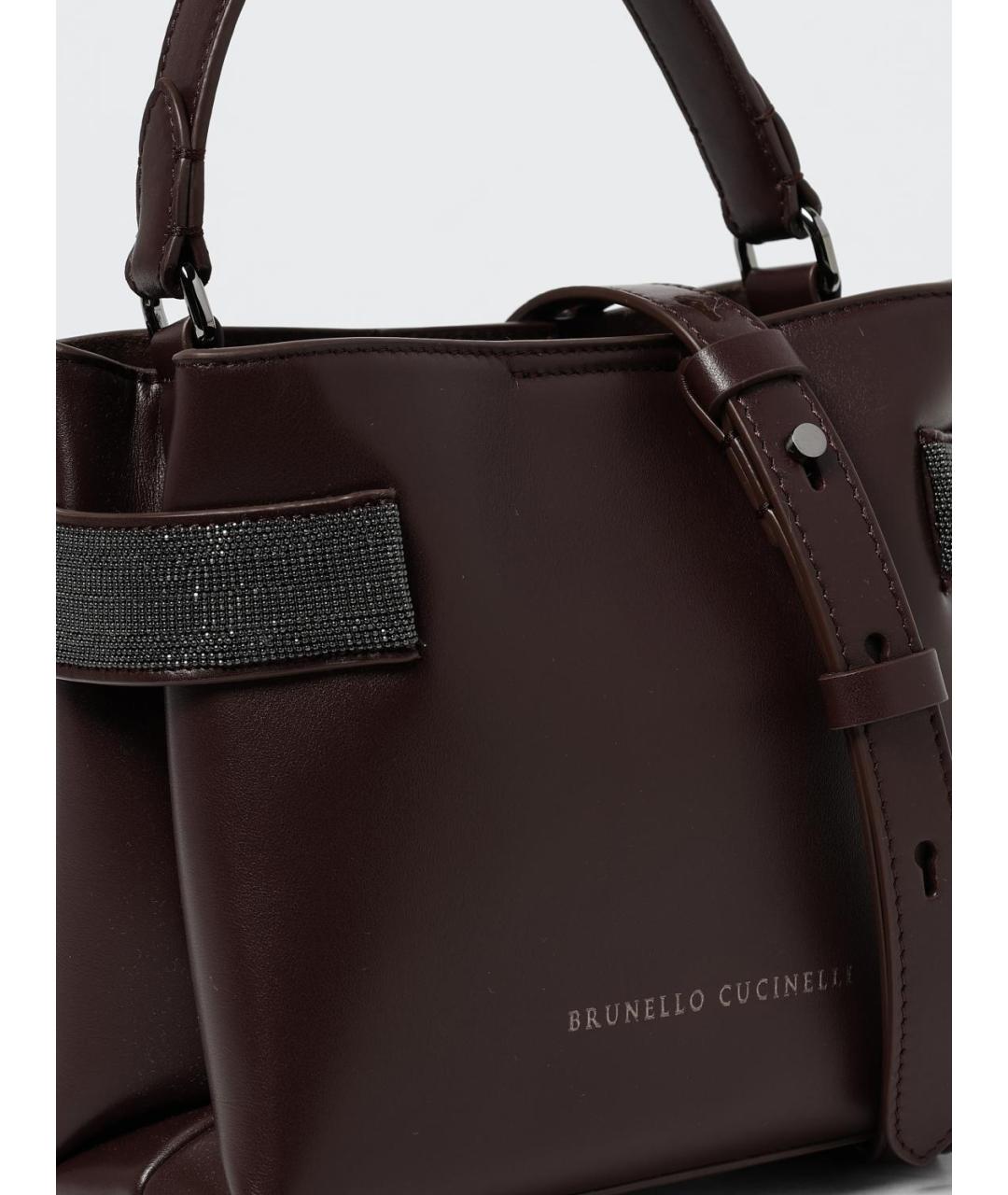 BRUNELLO CUCINELLI Бордовая кожаная сумка тоут, фото 4