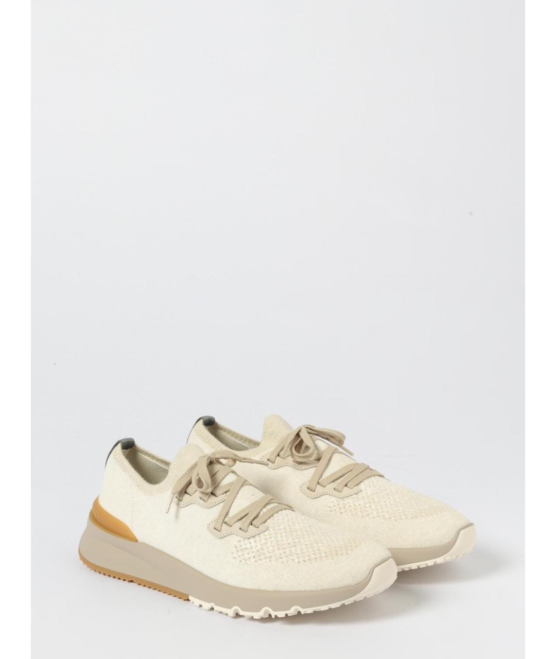 BRUNELLO CUCINELLI Бежевые текстильные низкие кроссовки / кеды, фото 2