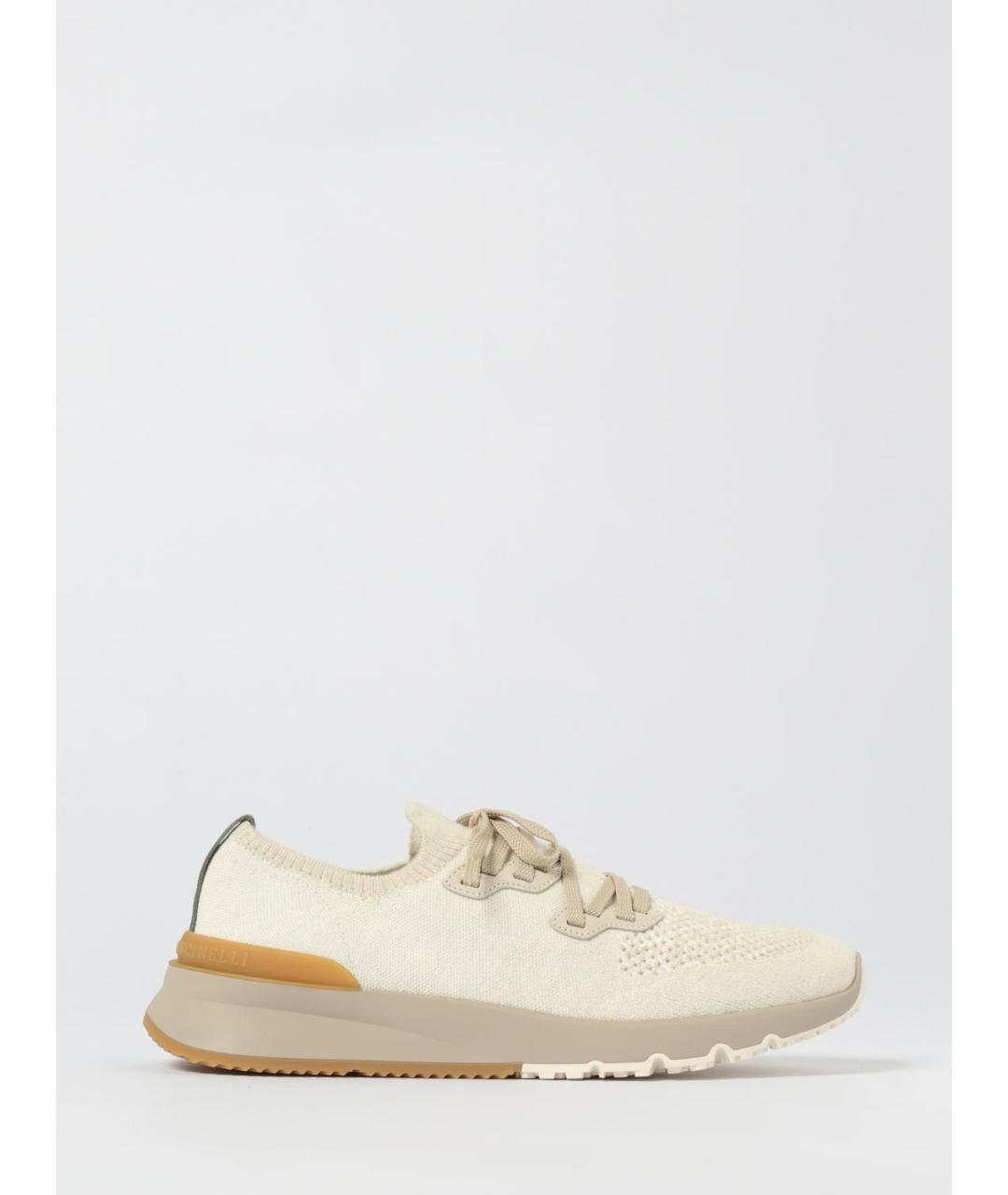 BRUNELLO CUCINELLI Бежевые текстильные низкие кроссовки / кеды, фото 5