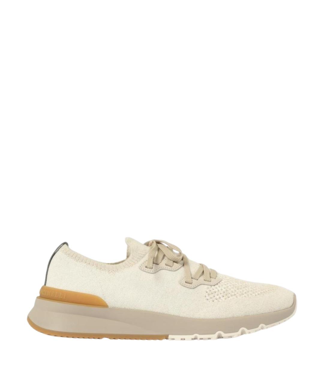 BRUNELLO CUCINELLI Бежевые текстильные низкие кроссовки / кеды, фото 1