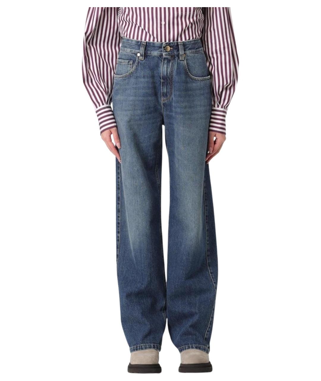 BRUNELLO CUCINELLI Синие хлопковые прямые джинсы, фото 1