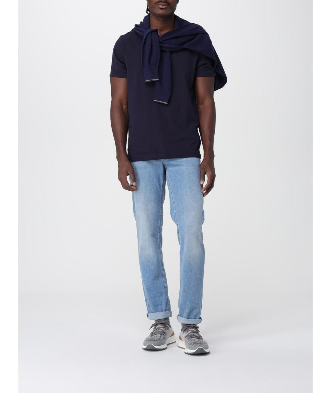 BRUNELLO CUCINELLI Голубые хлопковые прямые джинсы, фото 2