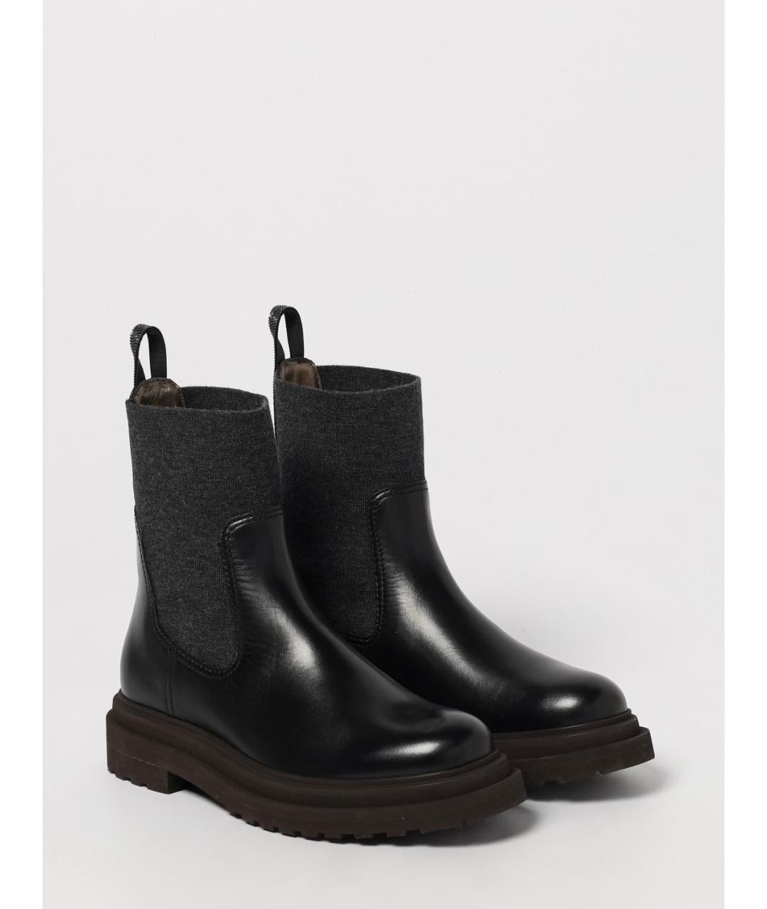 BRUNELLO CUCINELLI Черные кожаные ботинки, фото 2