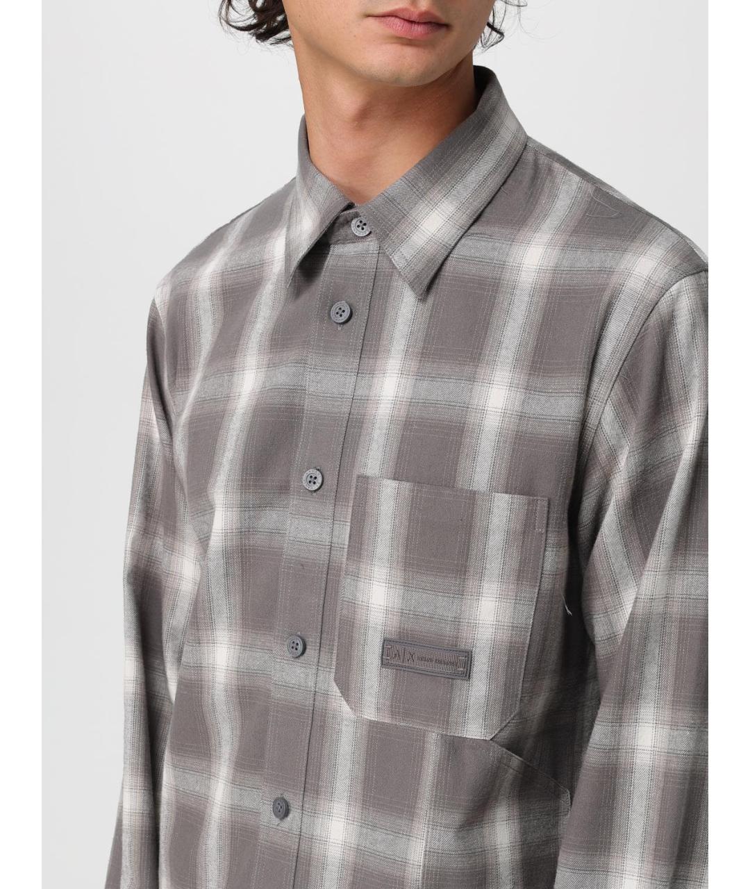 ARMANI EXCHANGE Серая хлопковая кэжуал рубашка, фото 3