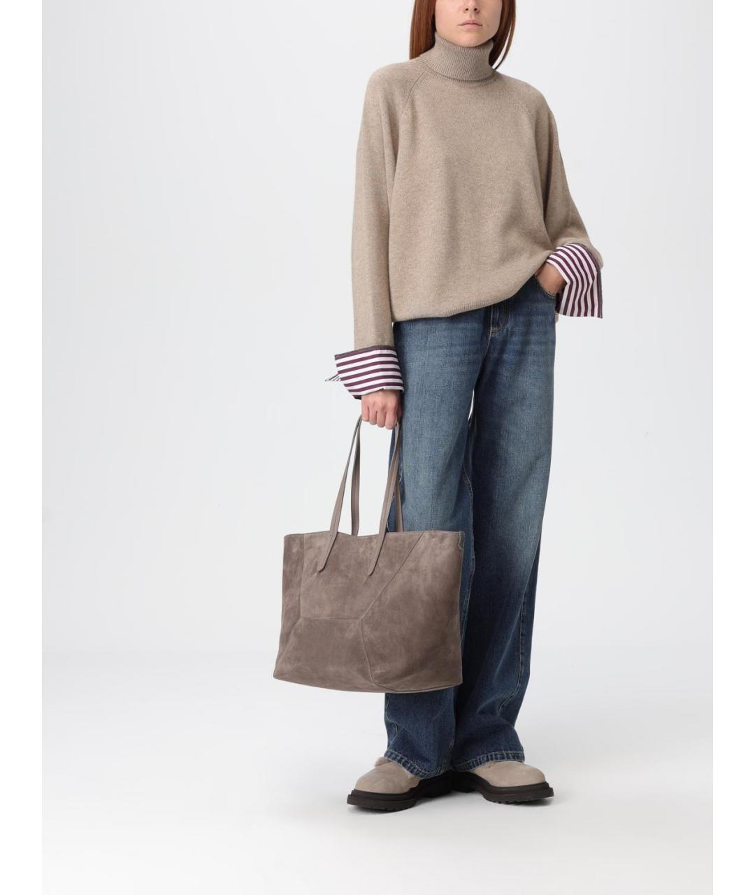 BRUNELLO CUCINELLI Серая замшевая сумка тоут, фото 2