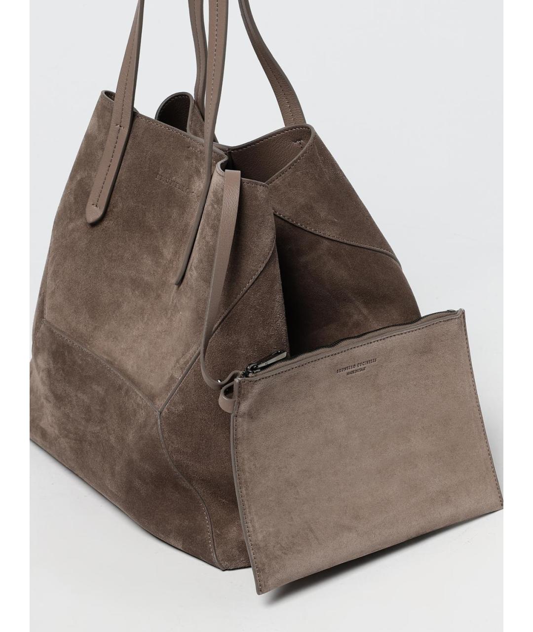 BRUNELLO CUCINELLI Серая замшевая сумка тоут, фото 4