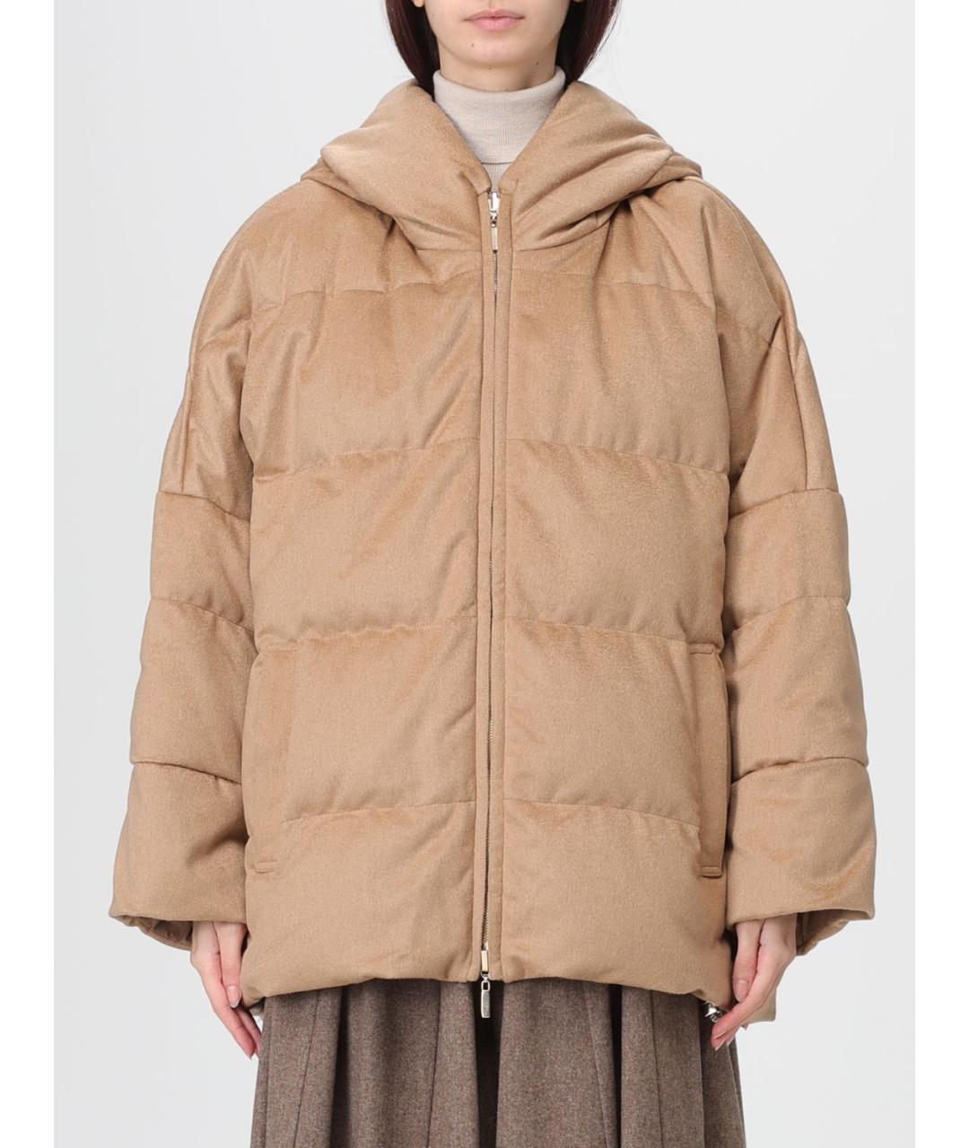 MAX MARA Бежевый полиэстеровый пуховик, фото 2