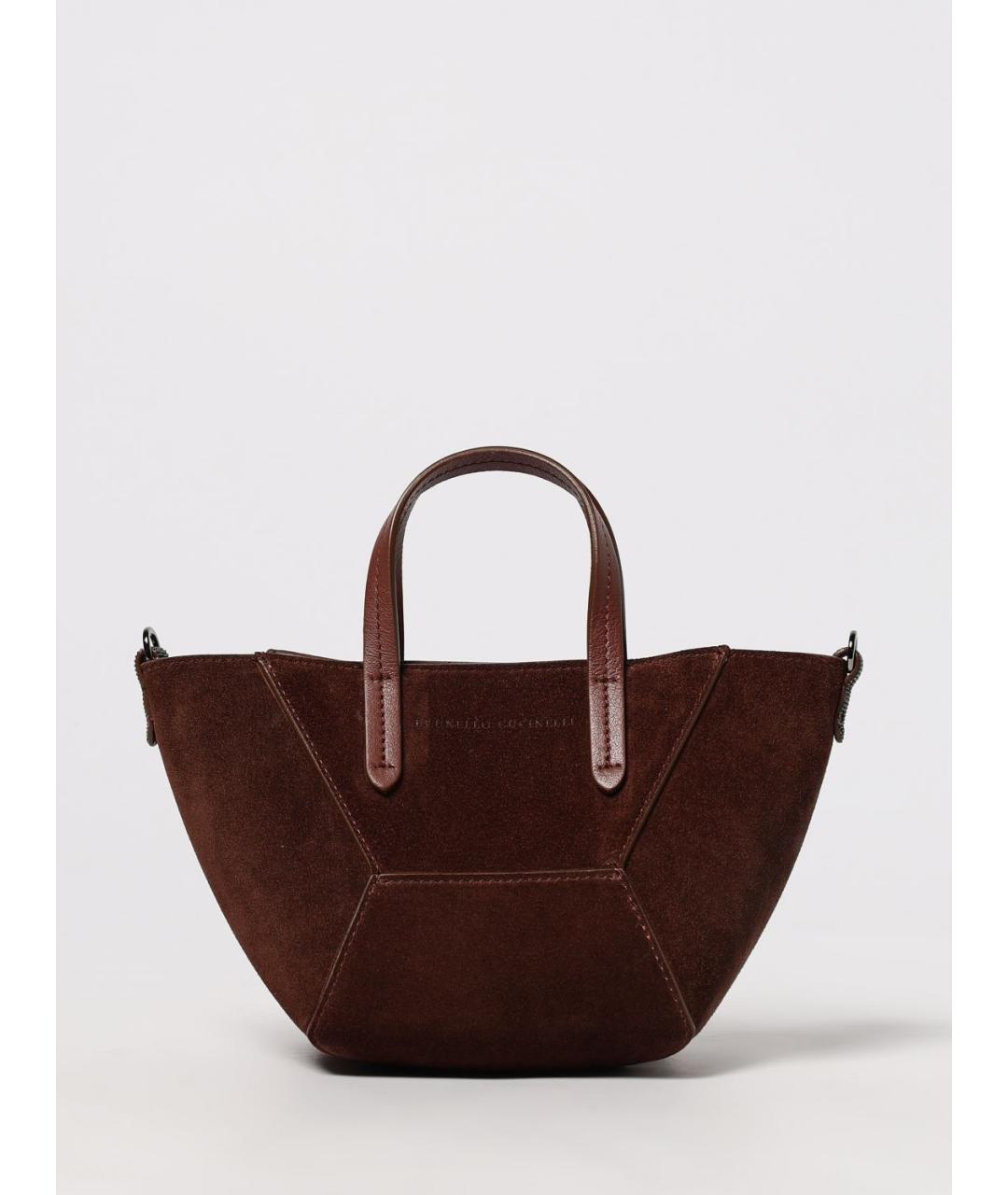 BRUNELLO CUCINELLI Бордовая замшевая сумка тоут, фото 6