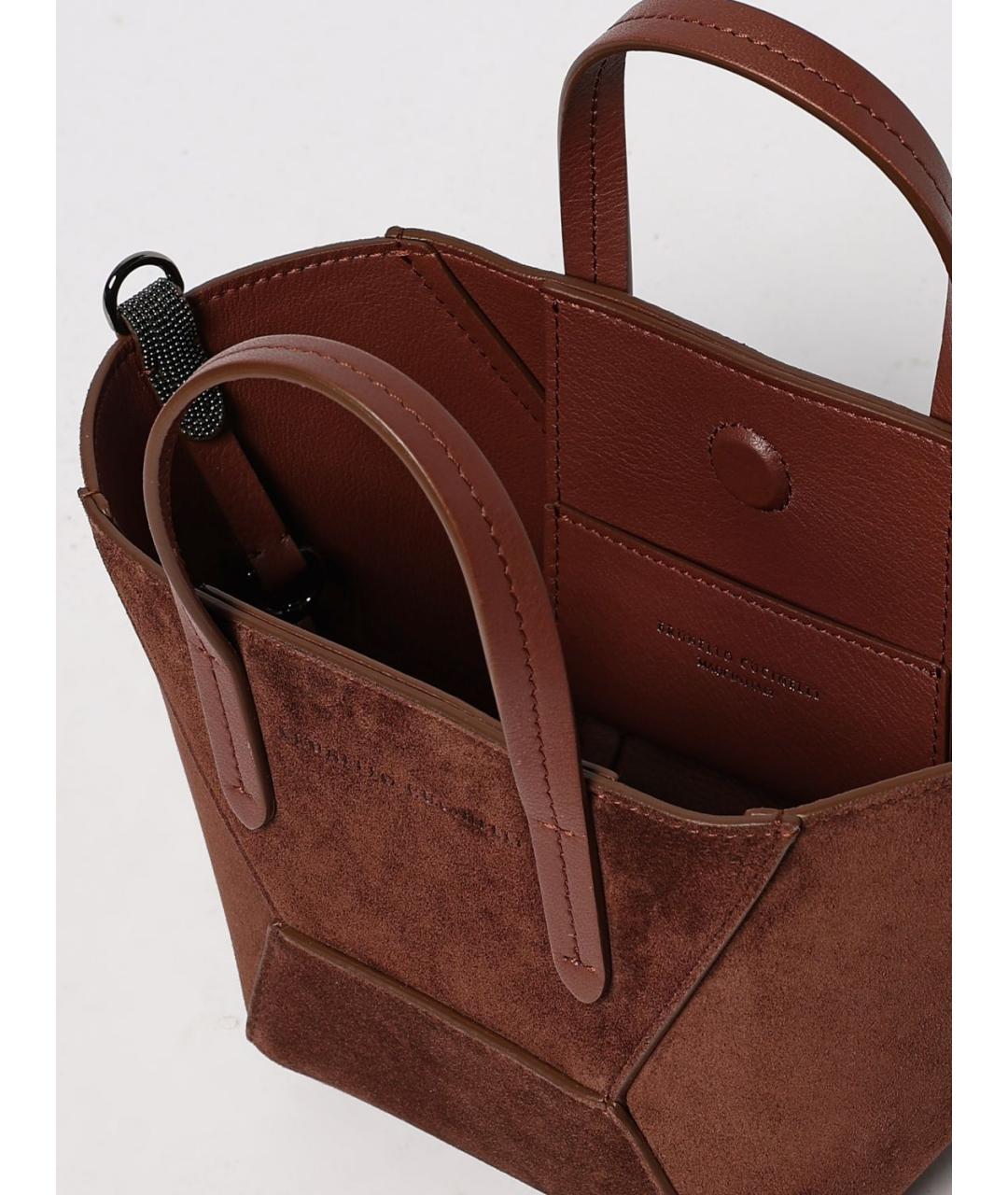 BRUNELLO CUCINELLI Бордовая замшевая сумка тоут, фото 5