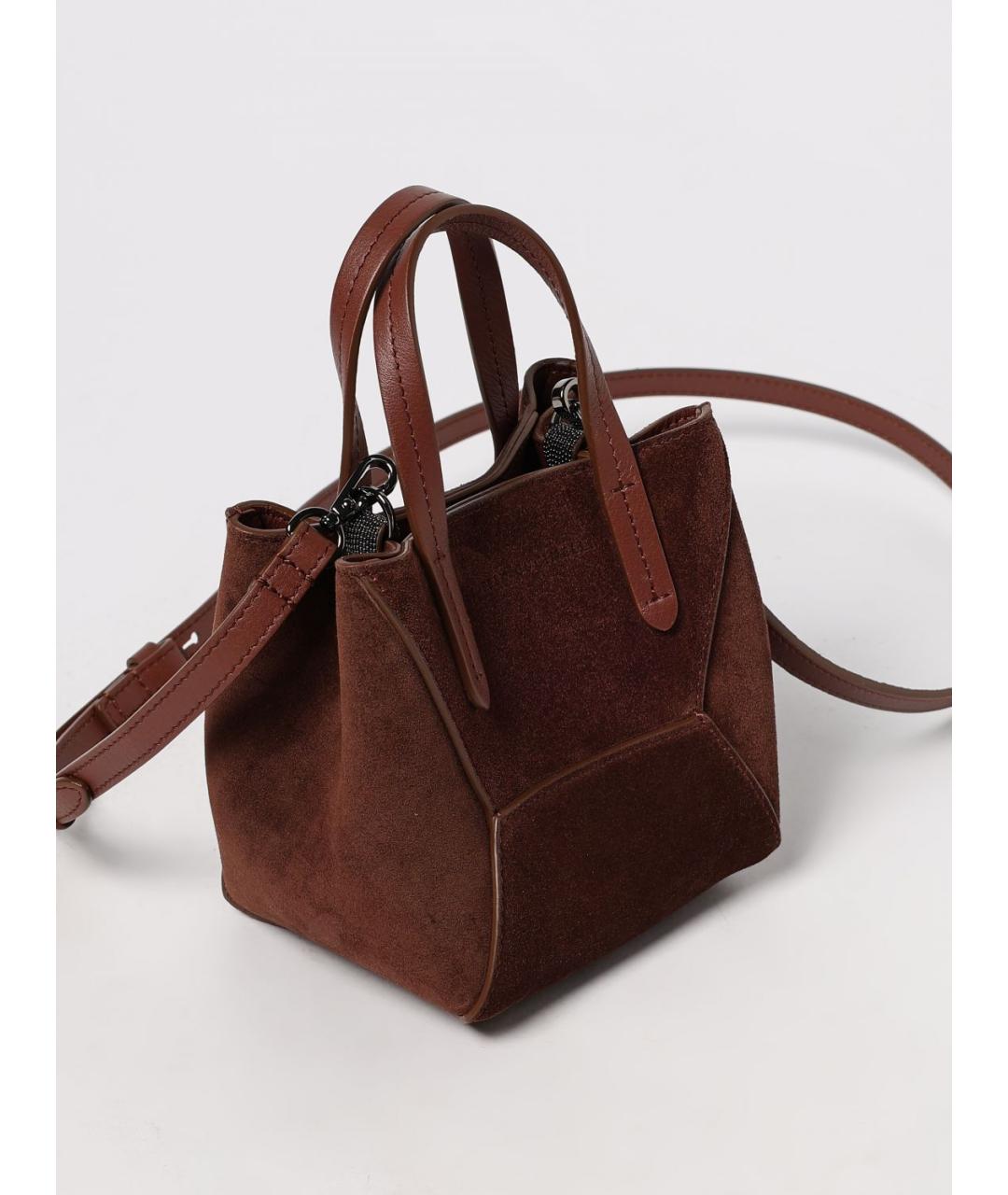 BRUNELLO CUCINELLI Бордовая замшевая сумка тоут, фото 4