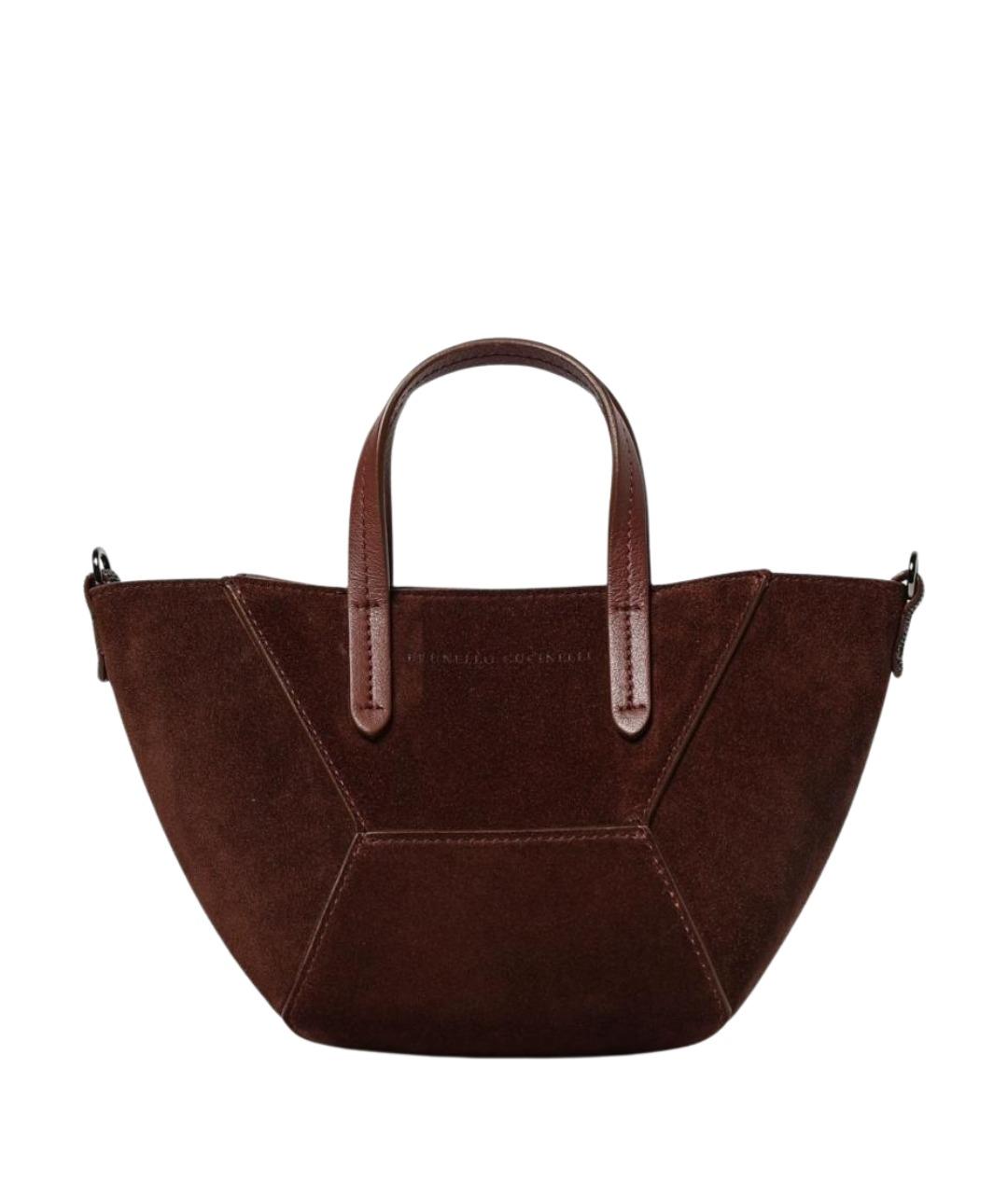 BRUNELLO CUCINELLI Бордовая замшевая сумка тоут, фото 1