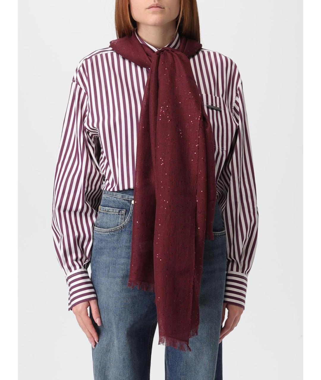 BRUNELLO CUCINELLI Бордовый кашемировый шарф, фото 2