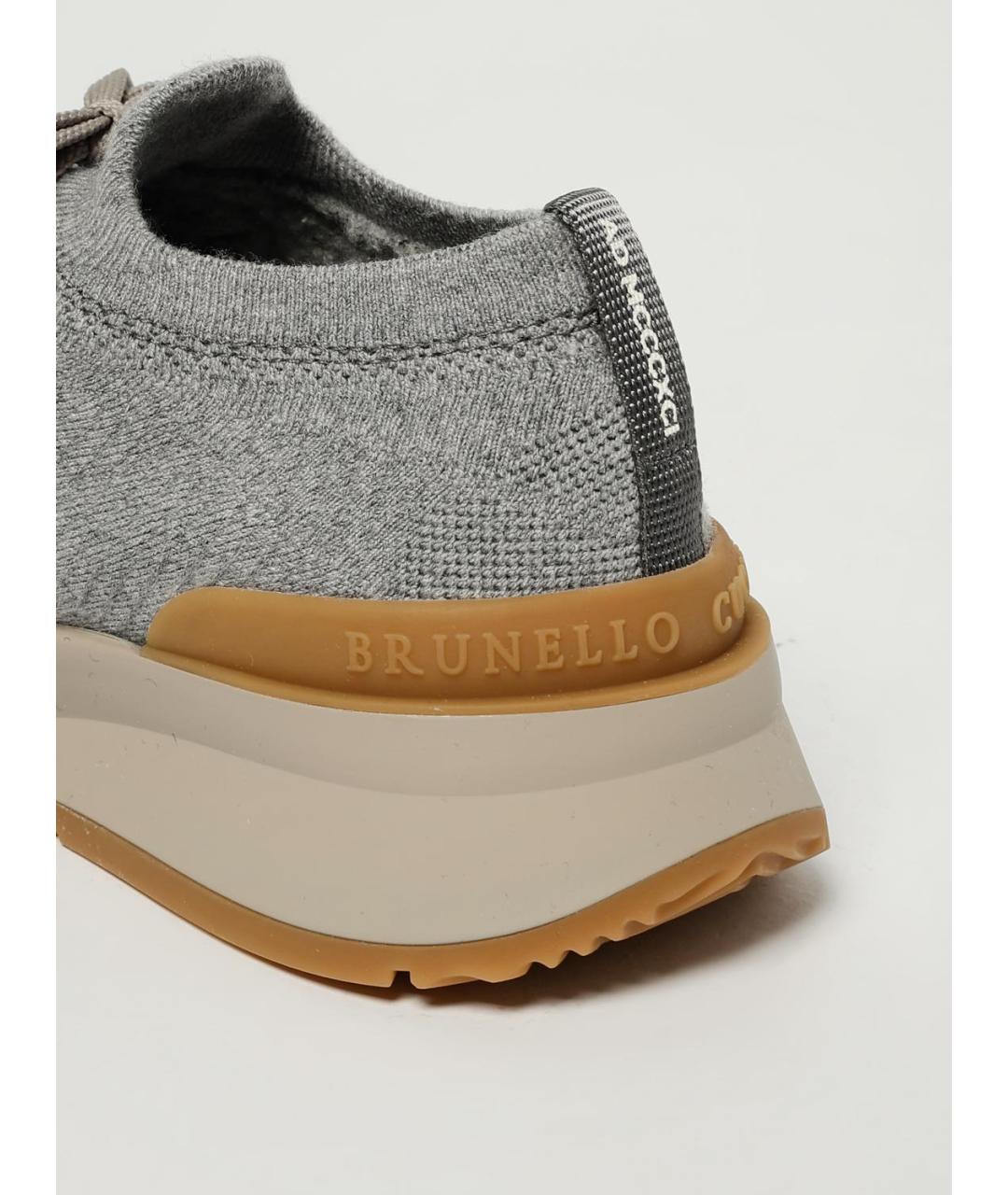 BRUNELLO CUCINELLI Серые текстильные низкие кроссовки / кеды, фото 4