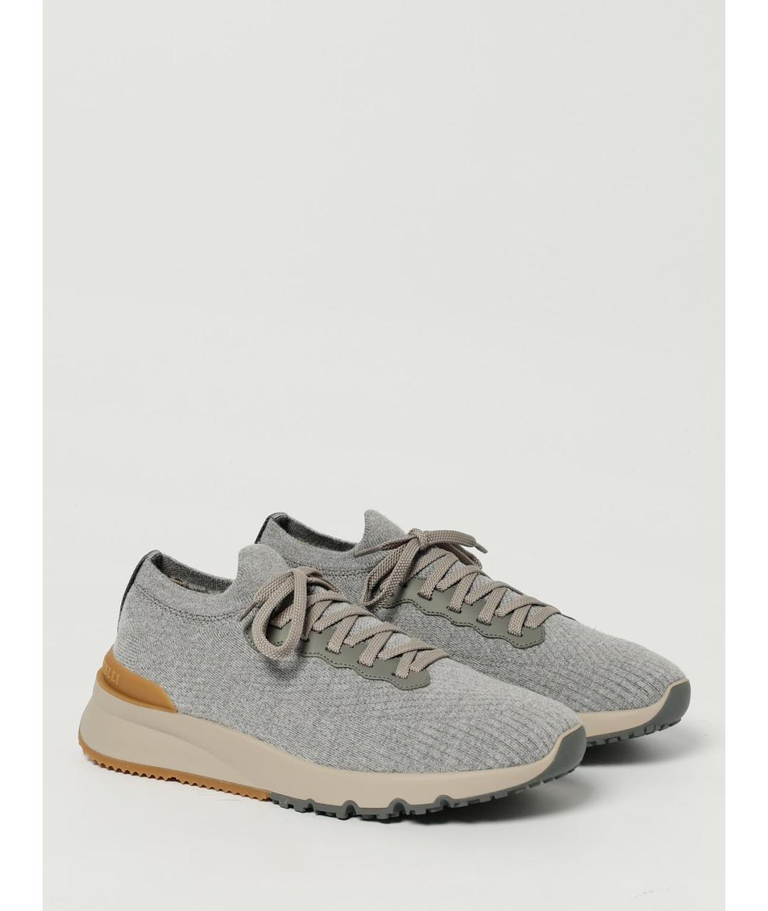 BRUNELLO CUCINELLI Серые текстильные низкие кроссовки / кеды, фото 2