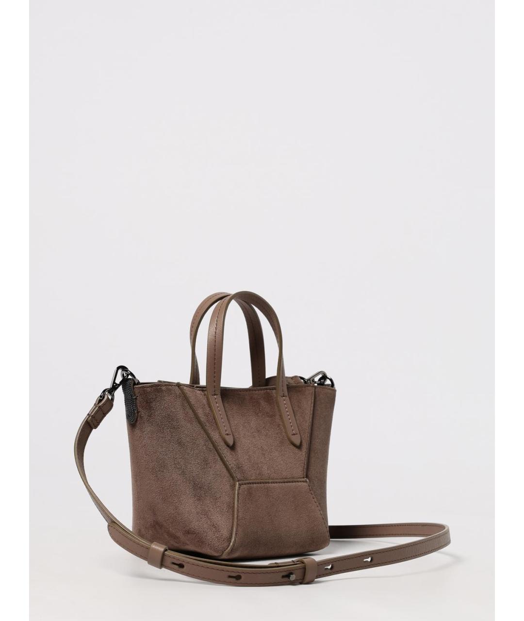 BRUNELLO CUCINELLI Коричневая замшевая сумка тоут, фото 3