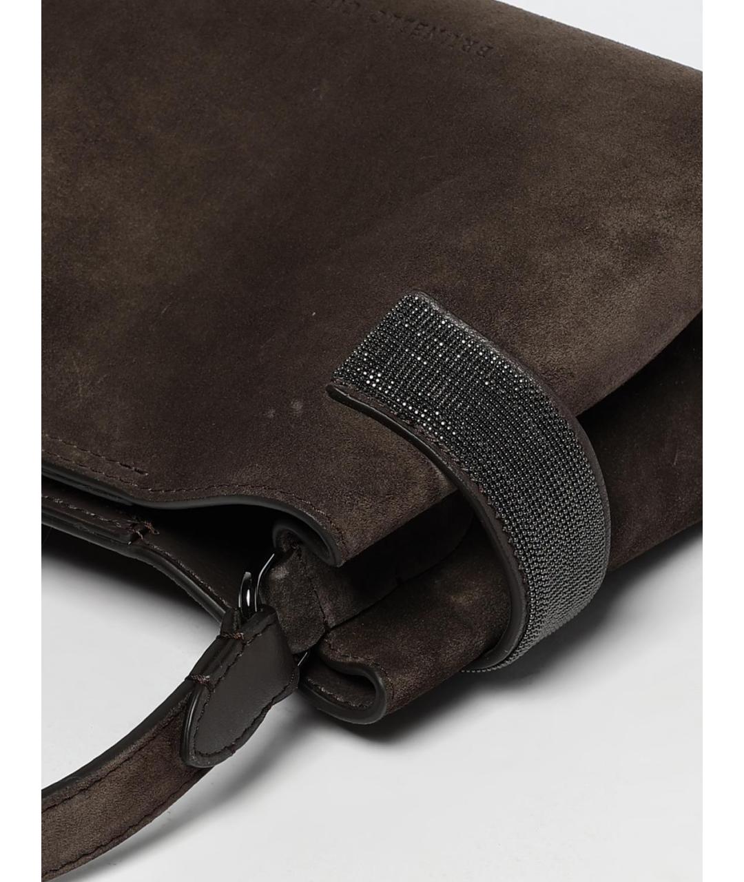 BRUNELLO CUCINELLI Коричневая замшевая сумка через плечо, фото 4
