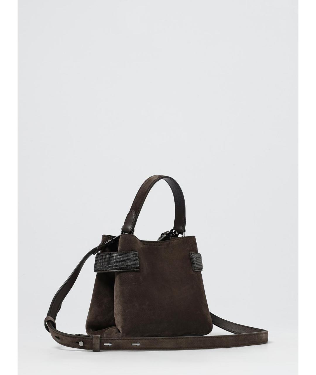 BRUNELLO CUCINELLI Коричневая замшевая сумка через плечо, фото 3