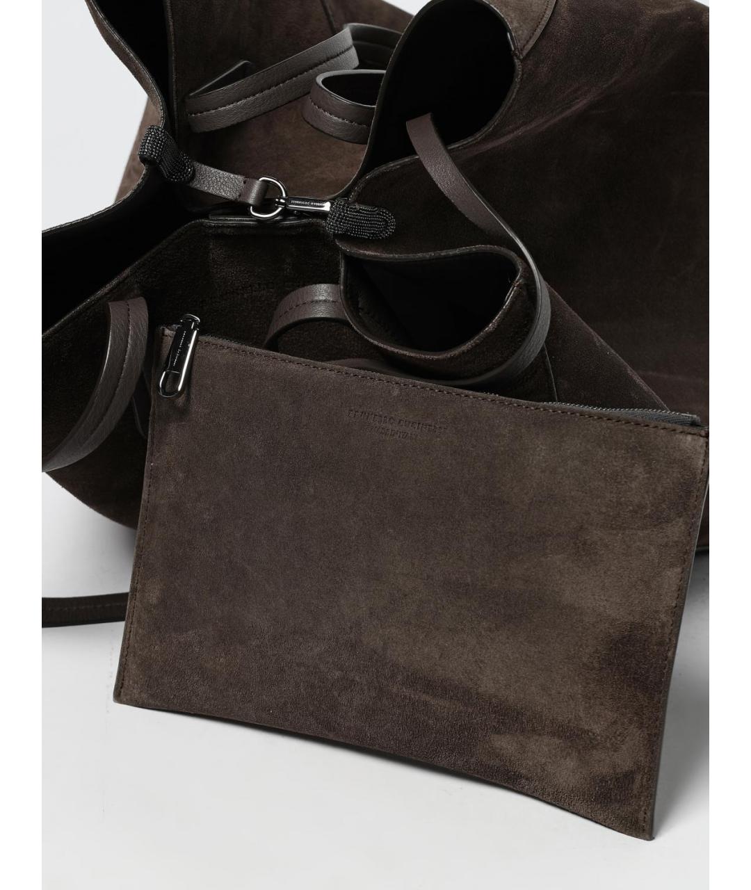 BRUNELLO CUCINELLI Коричневая кожаная сумка тоут, фото 4