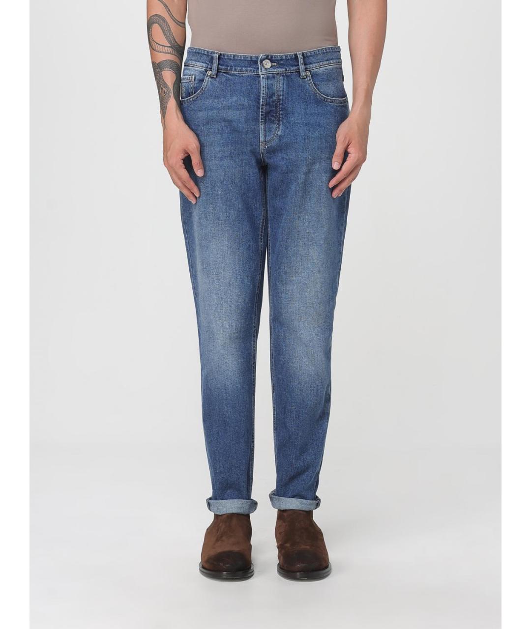 BRUNELLO CUCINELLI Синие хлопковые джинсы скинни, фото 1